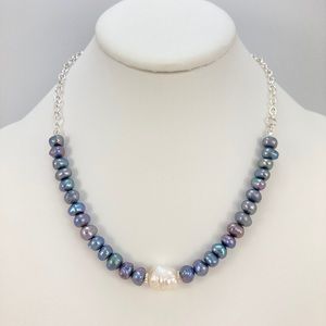Peacock Pearl and White Baroque Pearl Necklace